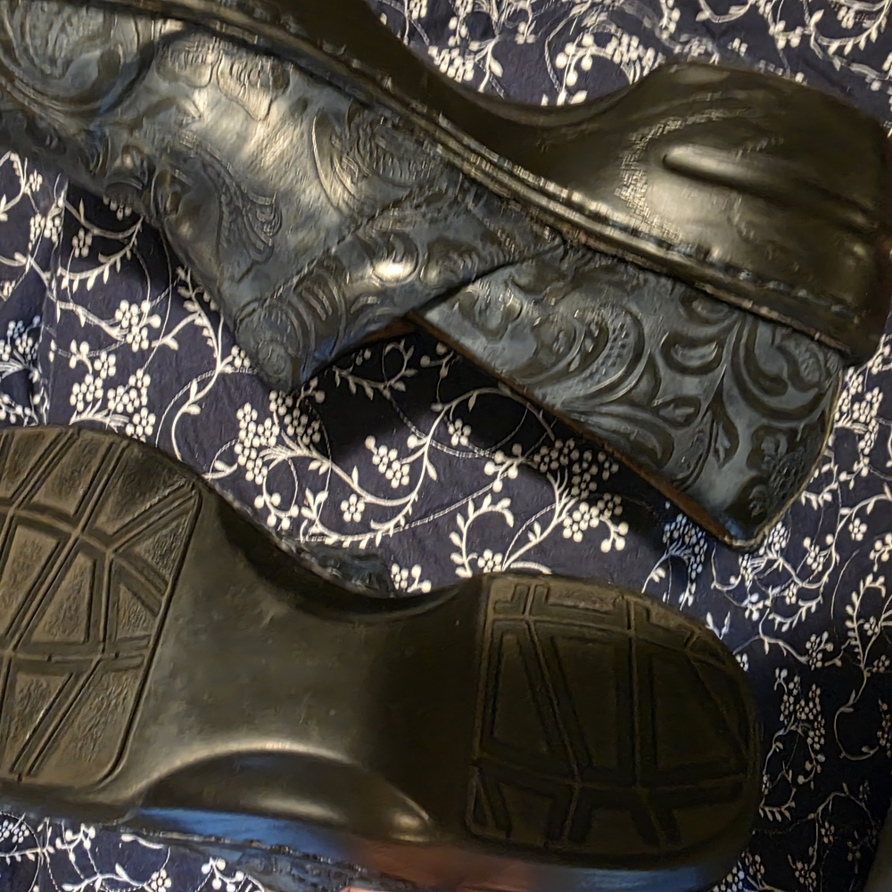 G.H. Bass & Co. Black Embossed Mules
